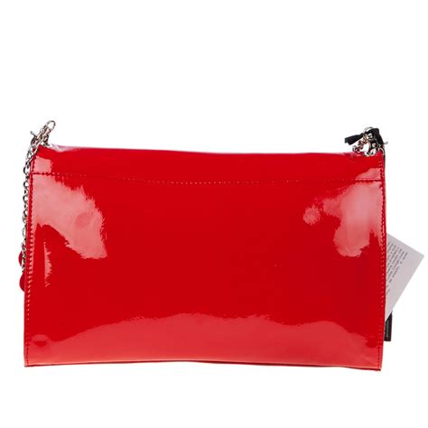 red patent leather clutch bag.